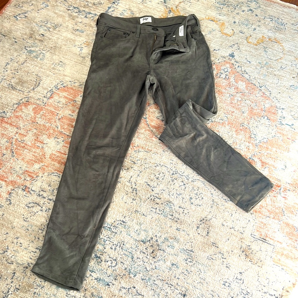 High waisted army green leggings suede material size 6